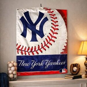 New York Yankees MLB Baseball Banner Flag Red Blue 36x27 Made USA Sports Decor‎